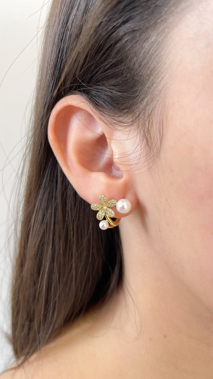 Aretes  Flor & perla - AR122