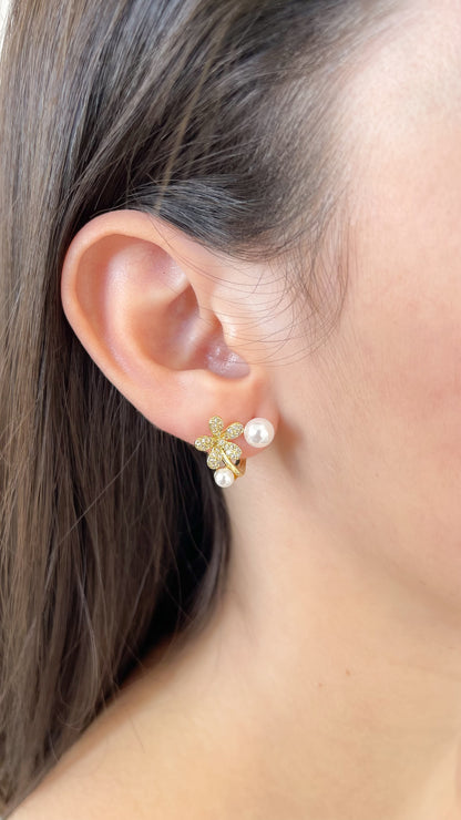 Aretes  Flor & perla - AR122